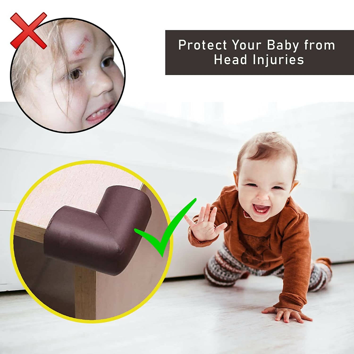 Safe-O-Kid Corner Guardscushions, U Shaped, Large Size Extra Thick, Brown - Distacart