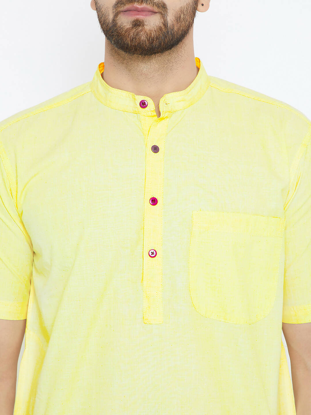Even Apparels Yellow Color Pure Cotton Men's Kurta With Band Collar - Distacart