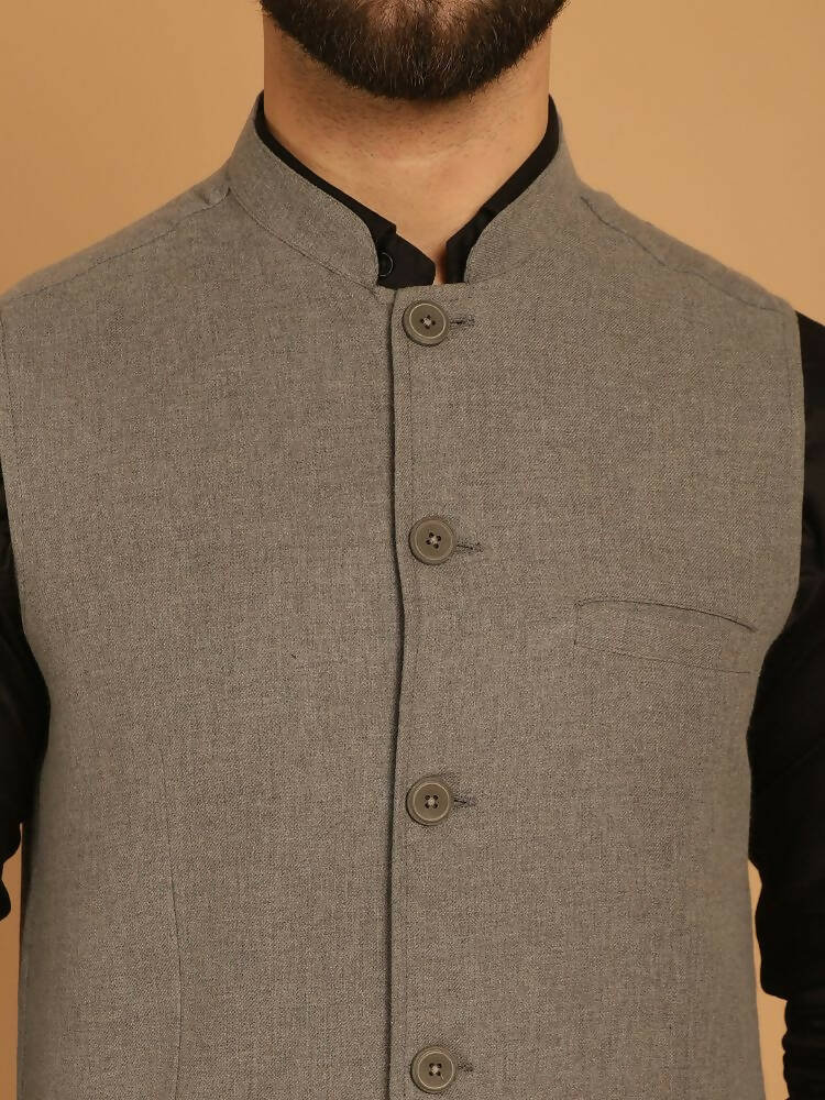 Even Apparels Nehru Jacket With Welt Pockets - Grey - Distacart