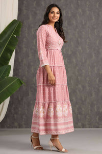 Thumbnail for Juniper Womens Onion Pink Rayon Foil Printed Tiered Dress - Distacart