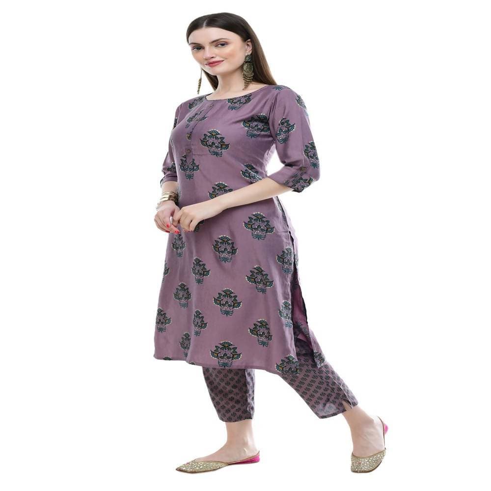 Lagi Women's Mauve Printed Straight Kurta & Pant (MC39B)