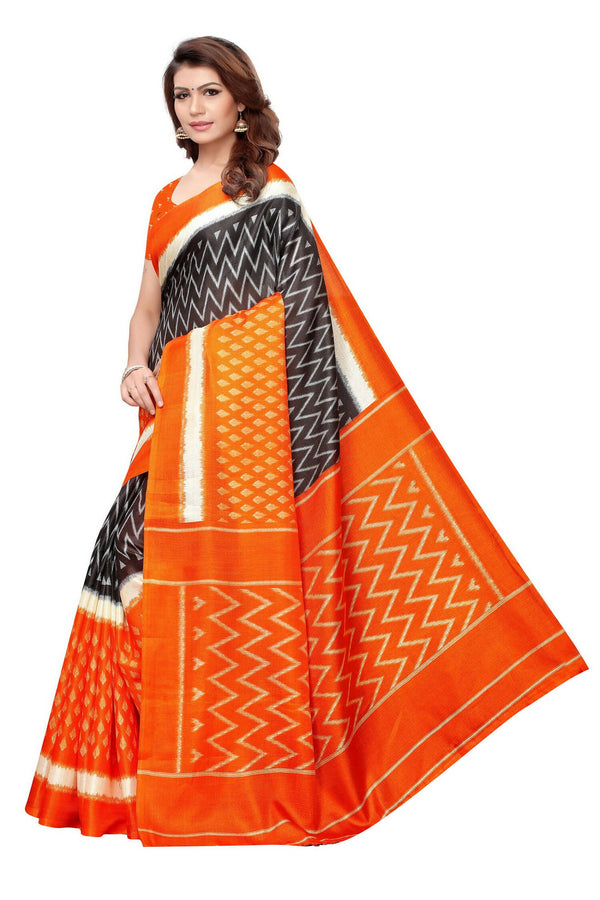 Vamika Orange & Multicolor Kalamkari With Jhalar Khadi Silk Saree - Distacart