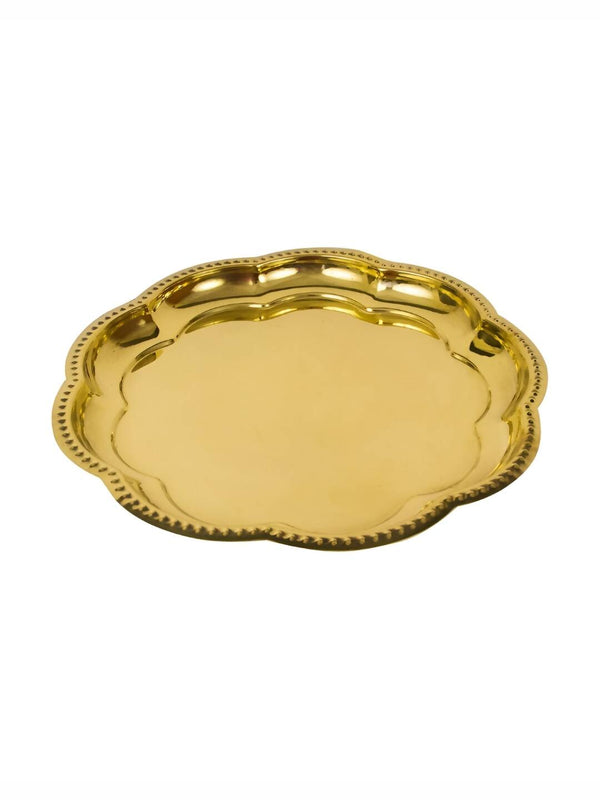 Spillbox Gold-Toned Brass Zig Zag Round Thali Round Pooja Essential - Distacart