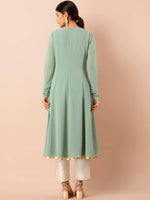 Thumbnail for Indya Green Embroidered A-Line Kurta - Distacart