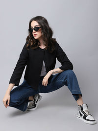 Thumbnail for Even Apparels Black Linen Cotton Open Front Statement Women's Jacket - Distacart