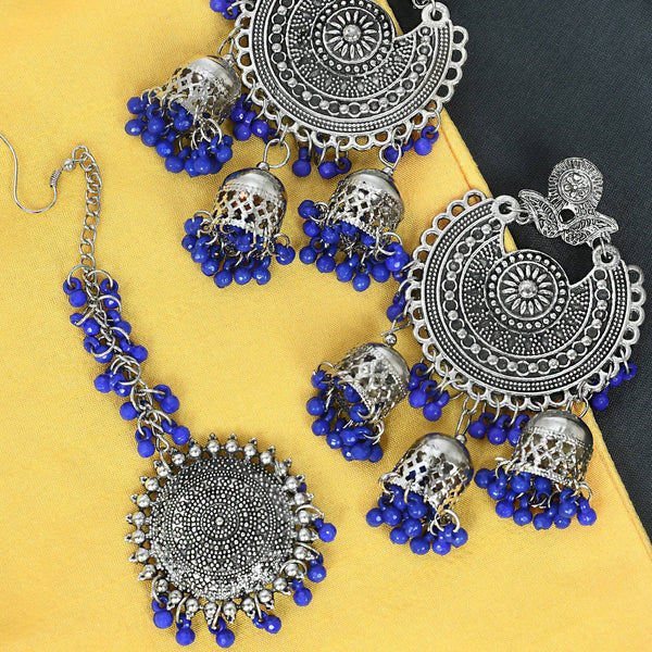 Mominos Fashion Johar Kamal Silver Jhumkas With Maang Tikka Earrings - Distacart