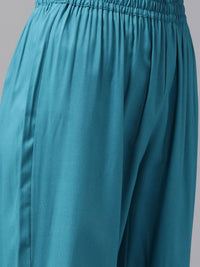 Thumbnail for Yufta Women Teal Blue Solid Kurta with Trouser and Dupatta