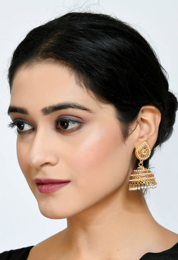 Mominos Fashion Johar Kamal Leaf Design Jhumka With Stone & Pearl - Distacart