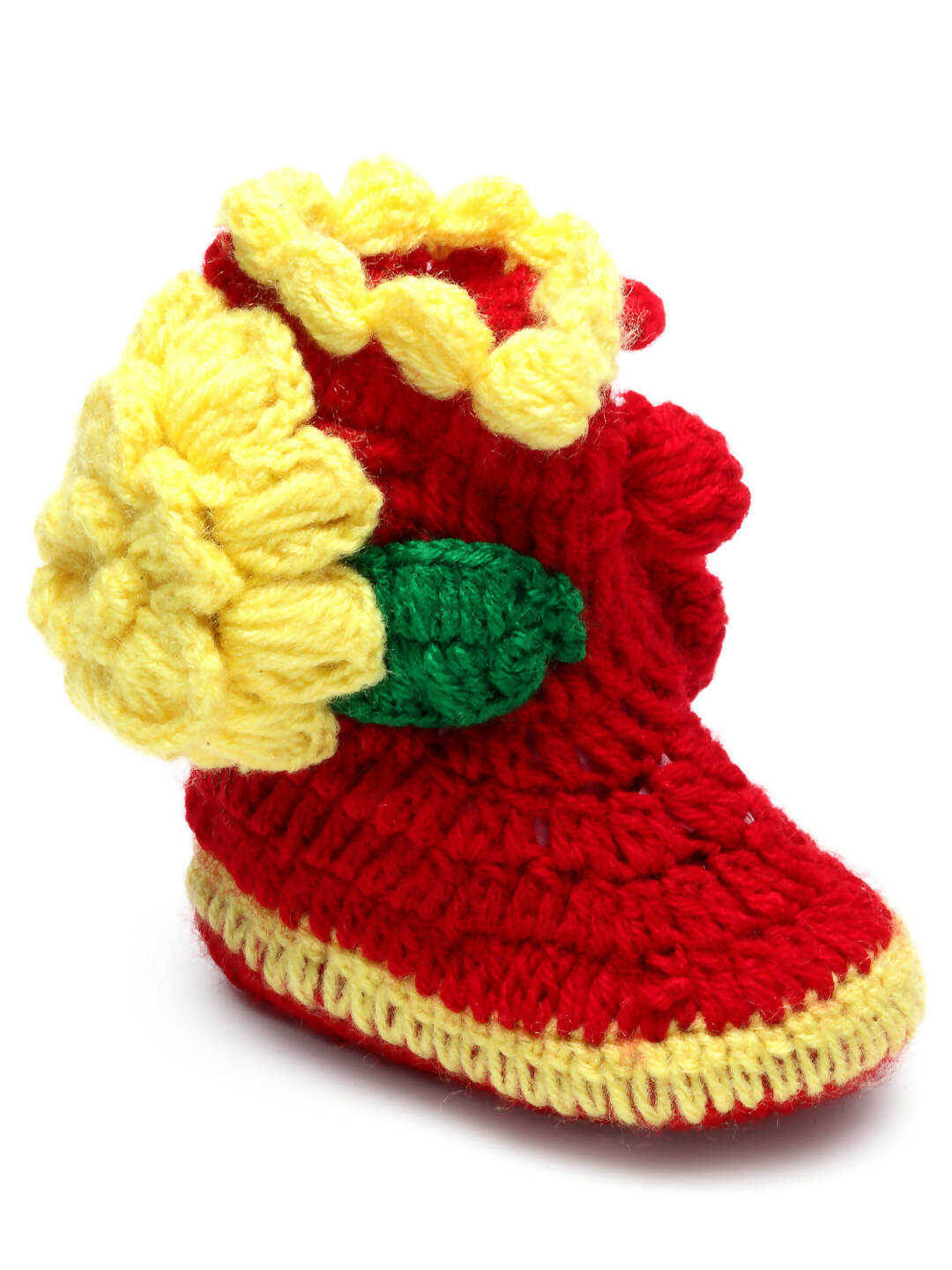 Chutput Kids Woollen Hand Knitted Flower Decor Booties - Red - Distacart