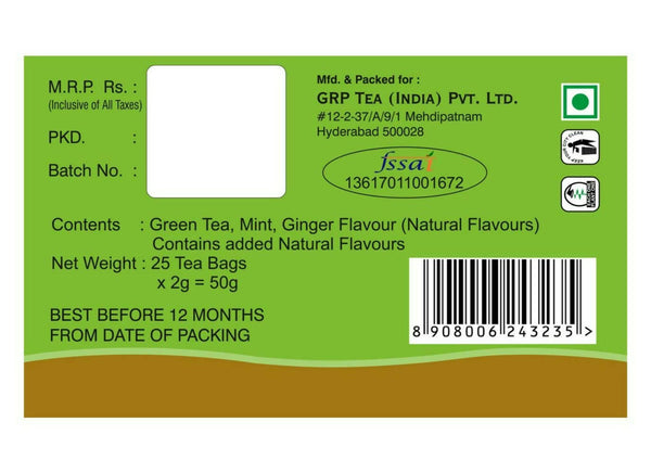 Tanza Tea Slim Green Tea Bags Mint Ginger - Distacart