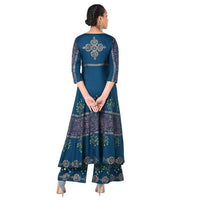 Thumbnail for Aniyah Latest Cotton Block Printed Straight Kurta Blue Palazzo Set (AN-159K)