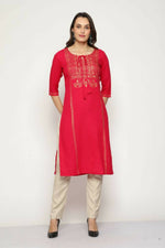 Thumbnail for Maai Rayon Hand Printed Kurta Red - Distacart