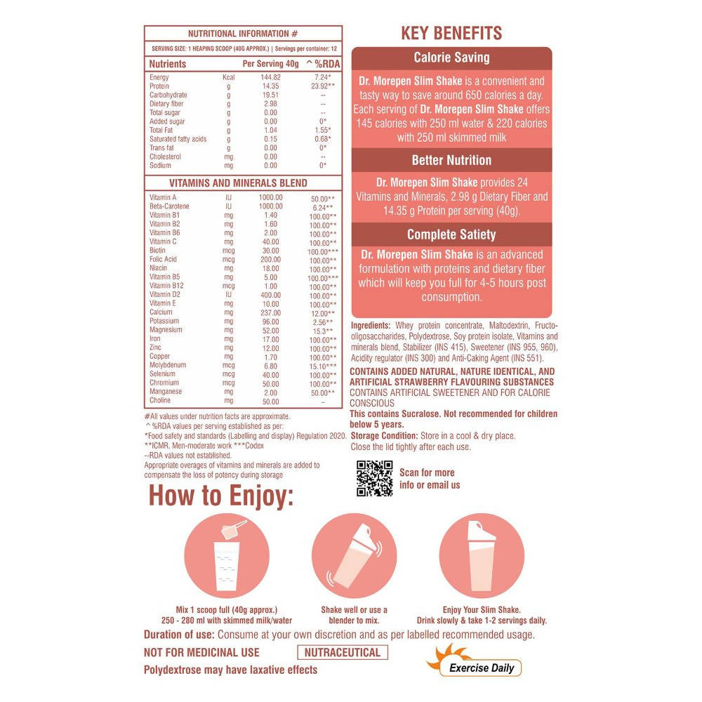 Dr. Morepen Slim Shake - Strawberry Flavor - Distacart