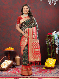 Thumbnail for Lorenvalley Fashion Green & Red Patola Silk Woven Design Meenakari Weaving Saree - Distacart