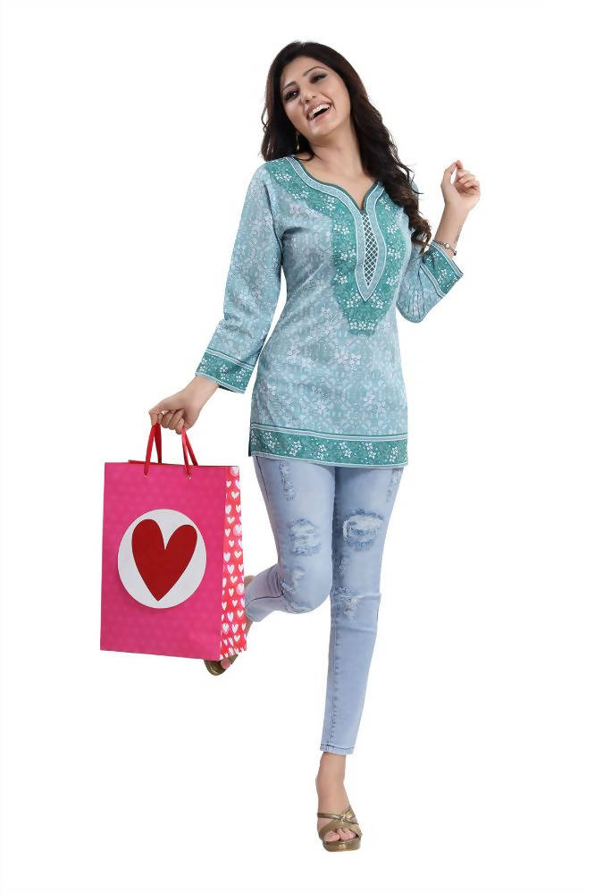 Snehal Creations Alluring Faux Crepe Printed Short Kurti Tunic Top