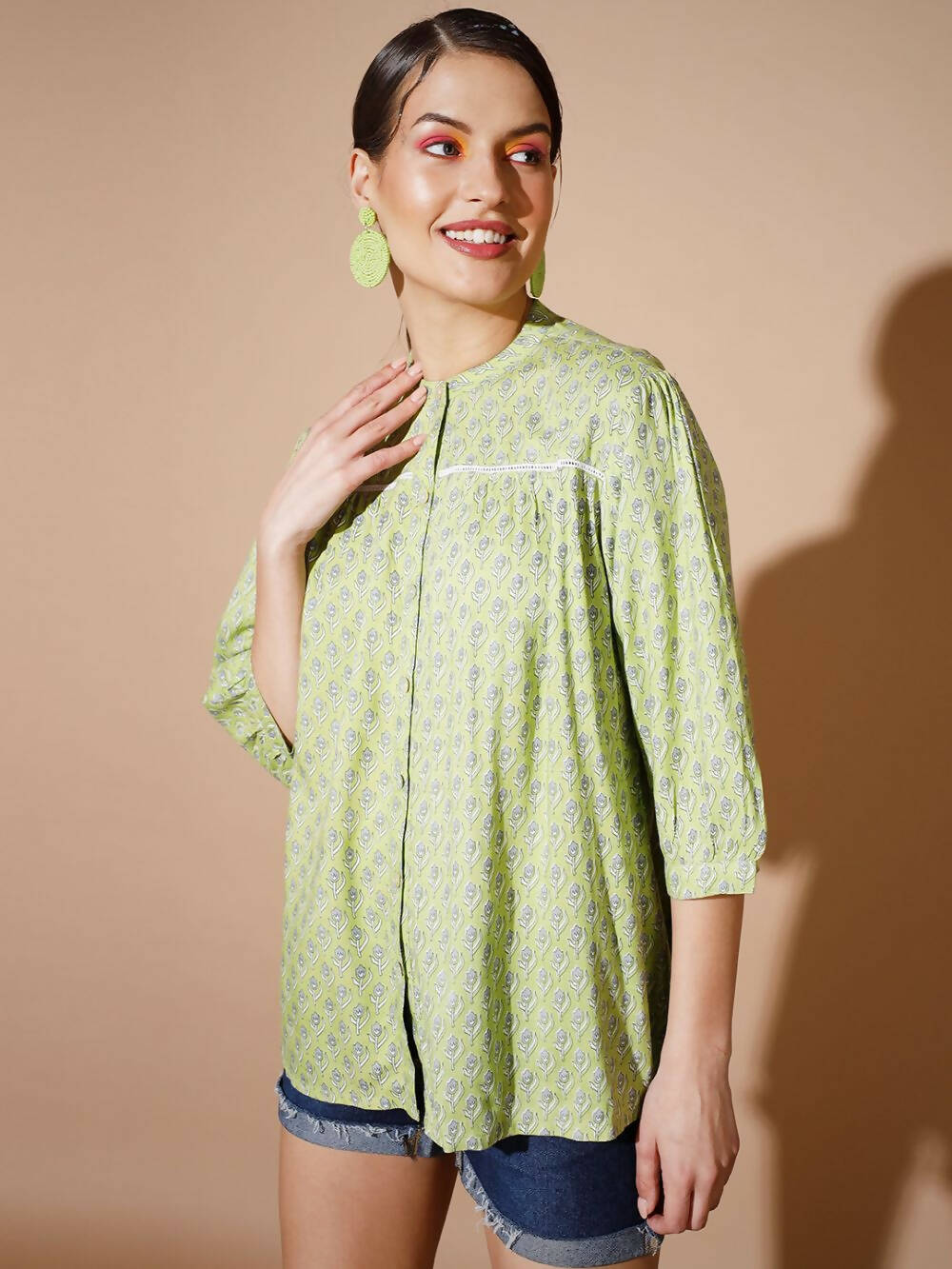 Myshka Women Green Ethnic Motifs Tops - Distacart