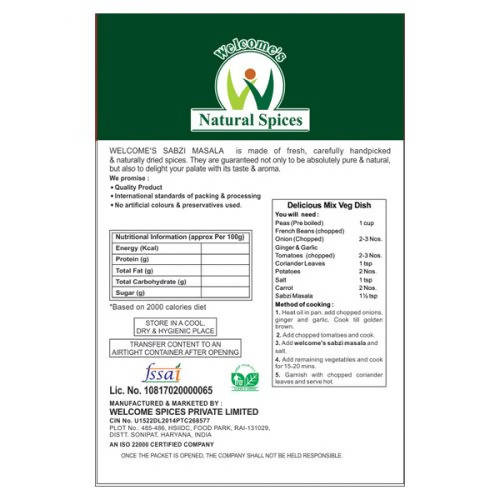 Welcome’s Natural Spices Sabzi Masala Powder - Distacart
