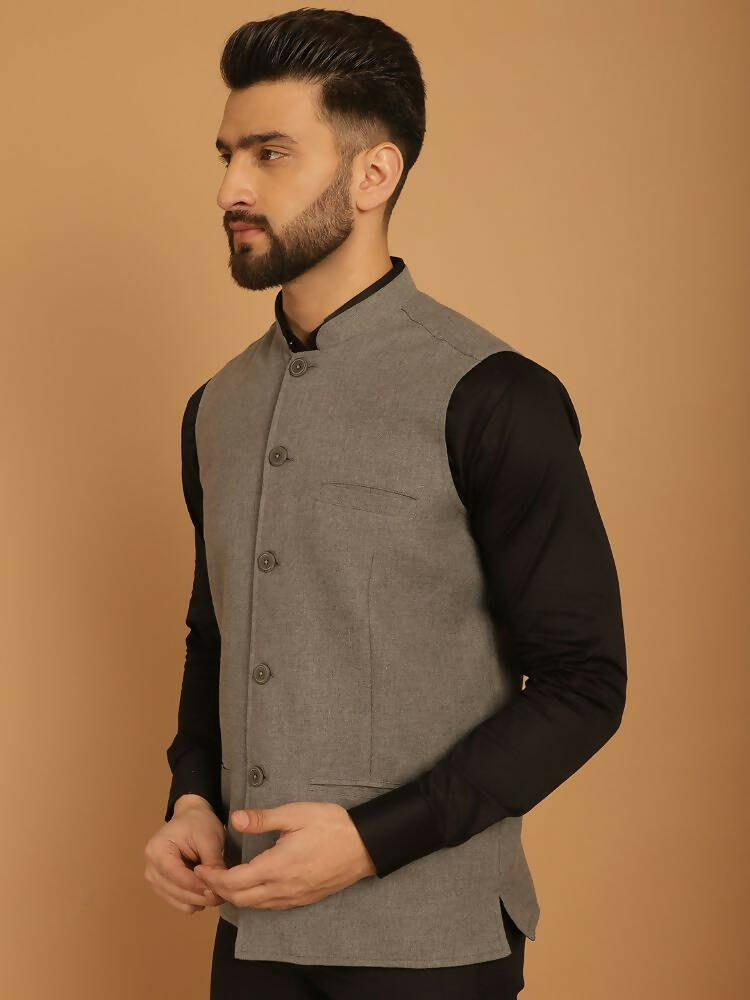 Even Apparels Nehru Jacket With Welt Pockets - Grey - Distacart