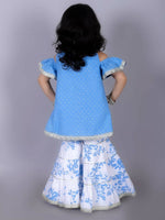 Thumbnail for Lil Drama Ethnic Girls Blue Cotton Kurta with Sharara Set - Distacart