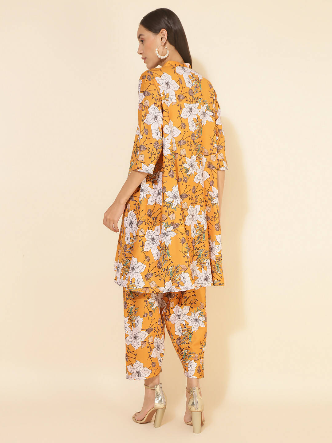 Janasya Women's Mustard Moss Digital Floral Printed Casual A-line Co-ords - Distacart