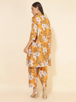 Thumbnail for Janasya Women's Mustard Moss Digital Floral Printed Casual A-line Co-ords - Distacart