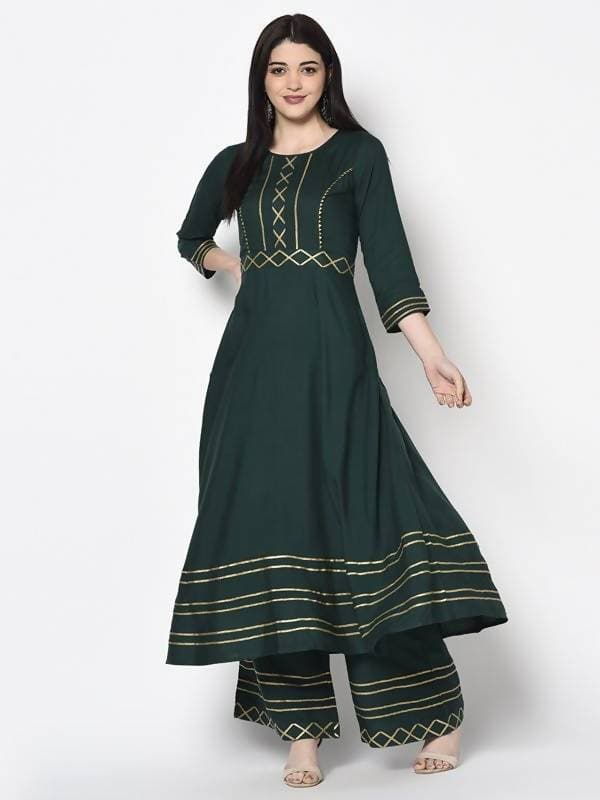 Aniyah Rayon Bottle Green Color Flared Slip-On Palazzo (AN-206K)