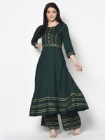 Thumbnail for Aniyah Rayon Bottle Green Color Flared Slip-On Palazzo (AN-206K)