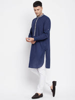 Thumbnail for Even Apparels Blue Pure Cotton Men's Kurta With Contrast Collar And Placket - Distacart