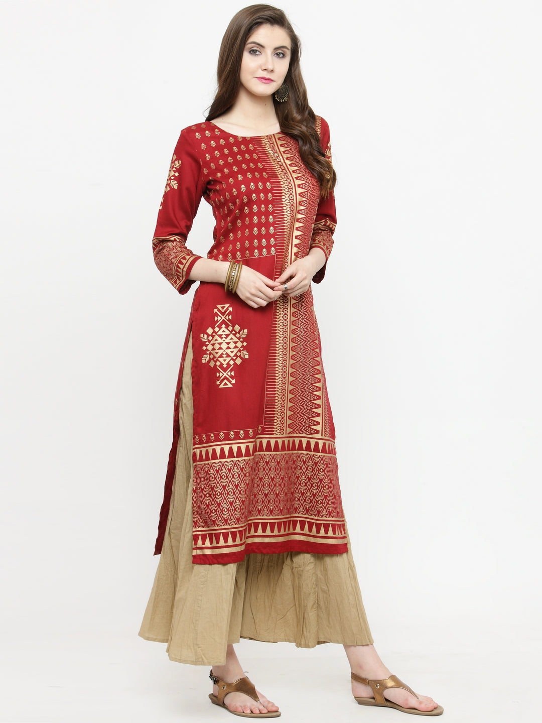 Varanga Women Maroon Printed Straight Kurta - Distacart