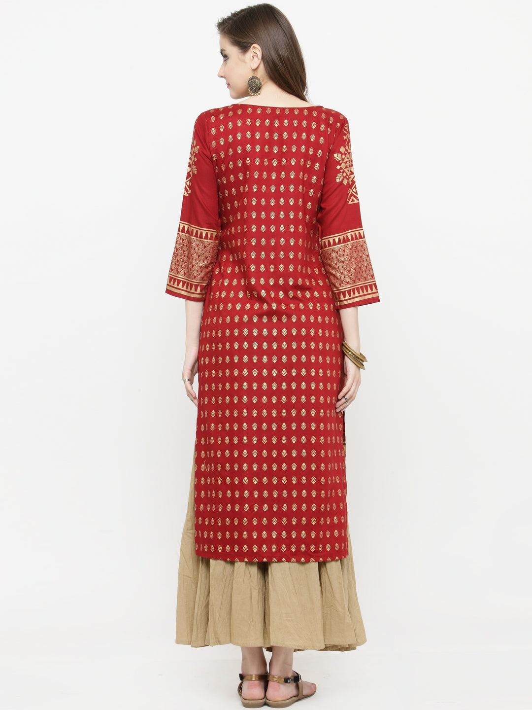 Varanga Women Maroon Printed Straight Kurta - Distacart