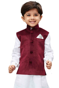 Thumbnail for Vastramay Polka Dot Digital Print Pure Velvet Modi/Nehru Jacket For Boys - Distacart