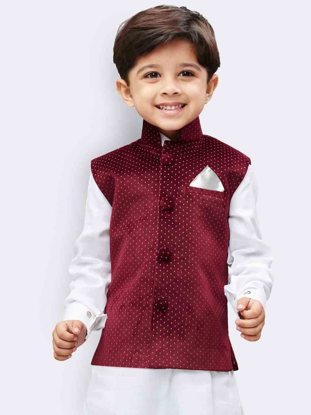 Vastramay Polka Dot Digital Print Pure Velvet Modi/Nehru Jacket For Boys - Distacart