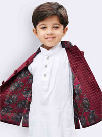 Thumbnail for Vastramay Polka Dot Digital Print Pure Velvet Modi/Nehru Jacket For Boys - Distacart