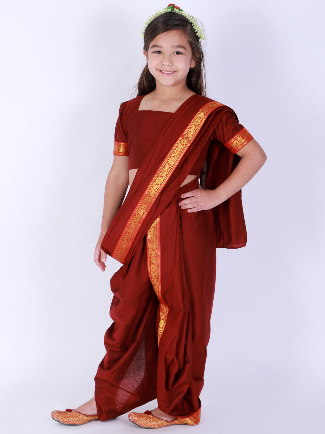 Vastramay Banarasi Border Viscose Ready To Wear Dhoti Saree With Blouse For Girls - Distacart
