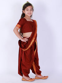 Thumbnail for Vastramay Banarasi Border Viscose Ready To Wear Dhoti Saree With Blouse For Girls - Distacart