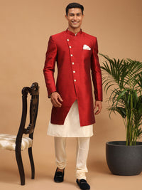 Thumbnail for Vastramay Men's Cream And Maroon Viscose Ethnic Combo Set - Distacart