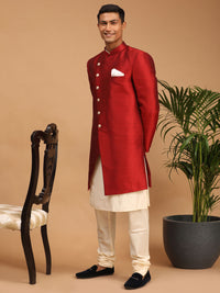 Thumbnail for Vastramay Men's Cream And Maroon Viscose Ethnic Combo Set - Distacart