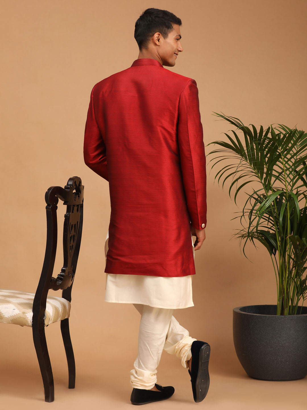 Vastramay Men's Cream And Maroon Viscose Ethnic Combo Set - Distacart