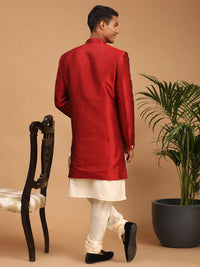 Thumbnail for Vastramay Men's Cream And Maroon Viscose Ethnic Combo Set - Distacart