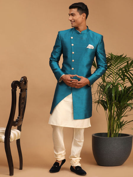 Vastramay Men's Cream And Green Viscose Ethnic Combo Set - Distacart