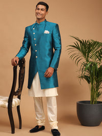 Thumbnail for Vastramay Men's Cream And Green Viscose Ethnic Combo Set - Distacart