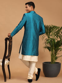 Thumbnail for Vastramay Men's Cream And Green Viscose Ethnic Combo Set - Distacart