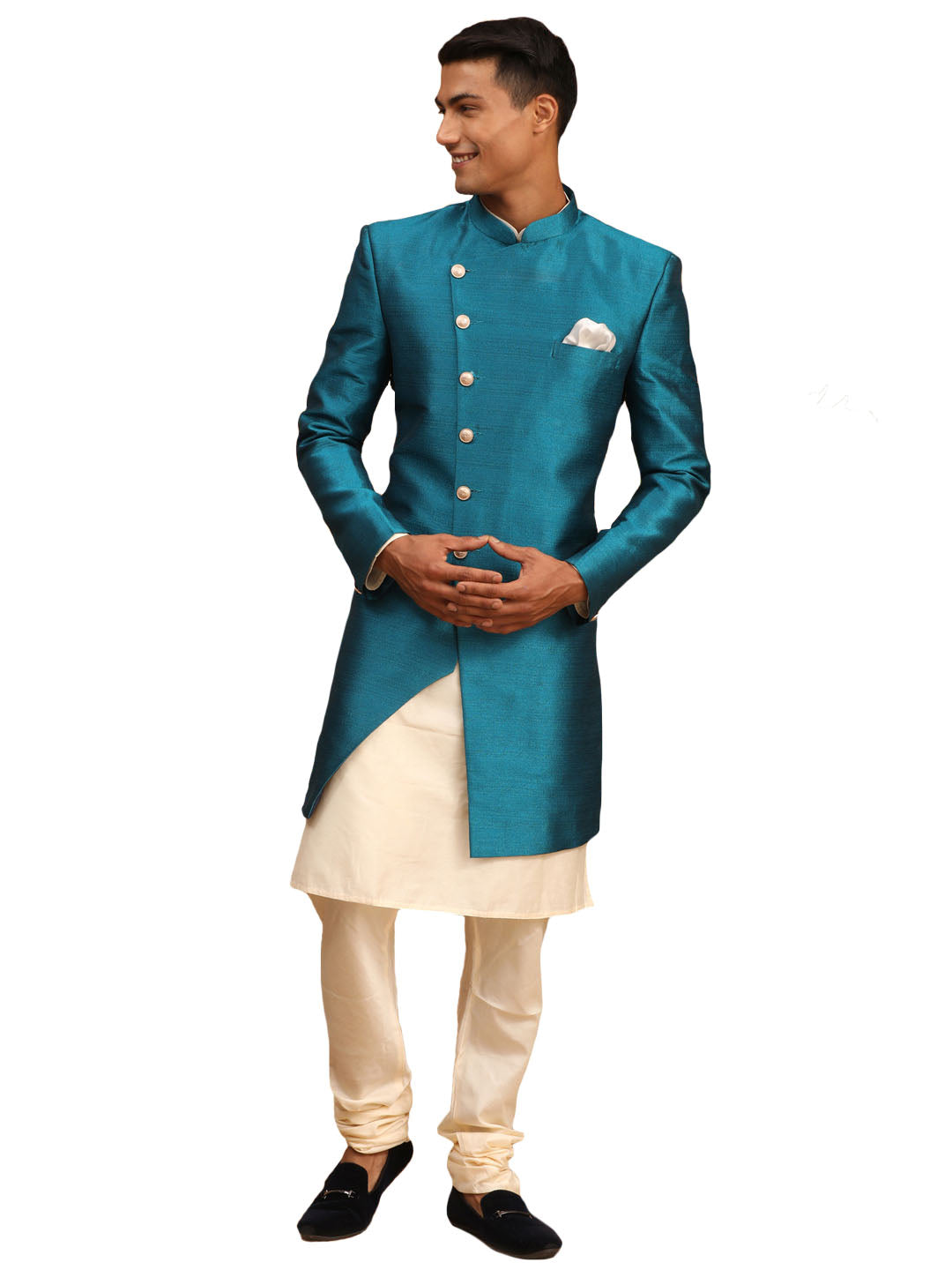 Vastramay Men's Cream And Green Viscose Ethnic Combo Set - Distacart