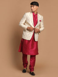 Thumbnail for Vastramay Men's Pink And Gold Poly Viscose Ethnic Combo Set - Distacart