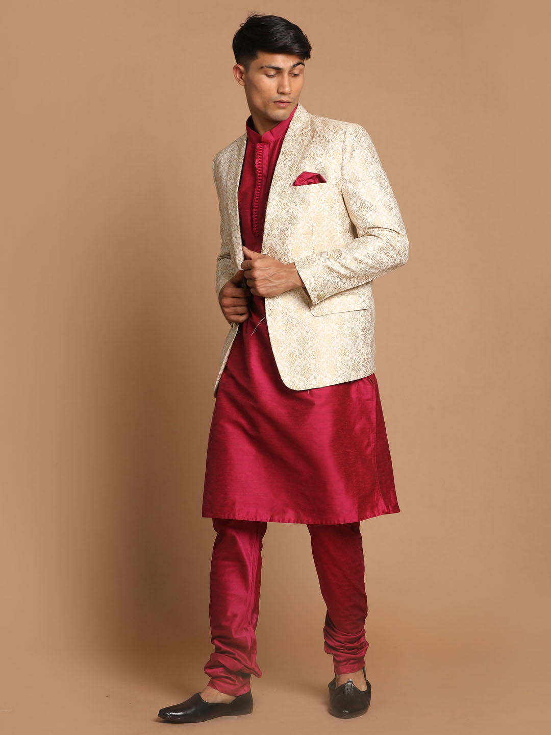 Vastramay Men's Pink And Gold Poly Viscose Ethnic Combo Set - Distacart