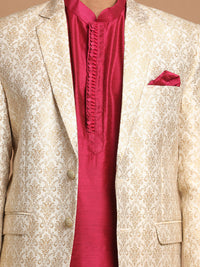 Thumbnail for Vastramay Men's Pink And Gold Poly Viscose Ethnic Combo Set - Distacart