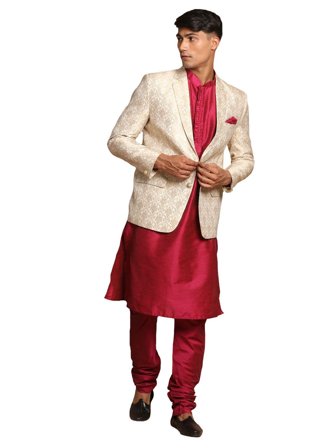 Vastramay Men's Pink And Gold Poly Viscose Ethnic Combo Set - Distacart