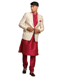 Thumbnail for Vastramay Men's Pink And Gold Poly Viscose Ethnic Combo Set - Distacart