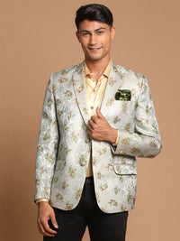 Thumbnail for Vastramay Men's Green Jaquared Blazer - Distacart