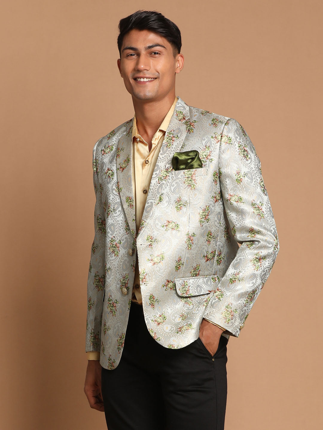 Vastramay Men's Green Jaquared Blazer - Distacart